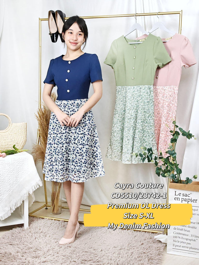 Premium OL Dress OL拼接印花镂空蕾丝连身裙 (CR.4) CD5510/23742-1
