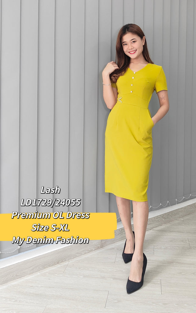 Premium OL Dress 简约胸针V领OL连身裙 (LH.4) LD1729/24055