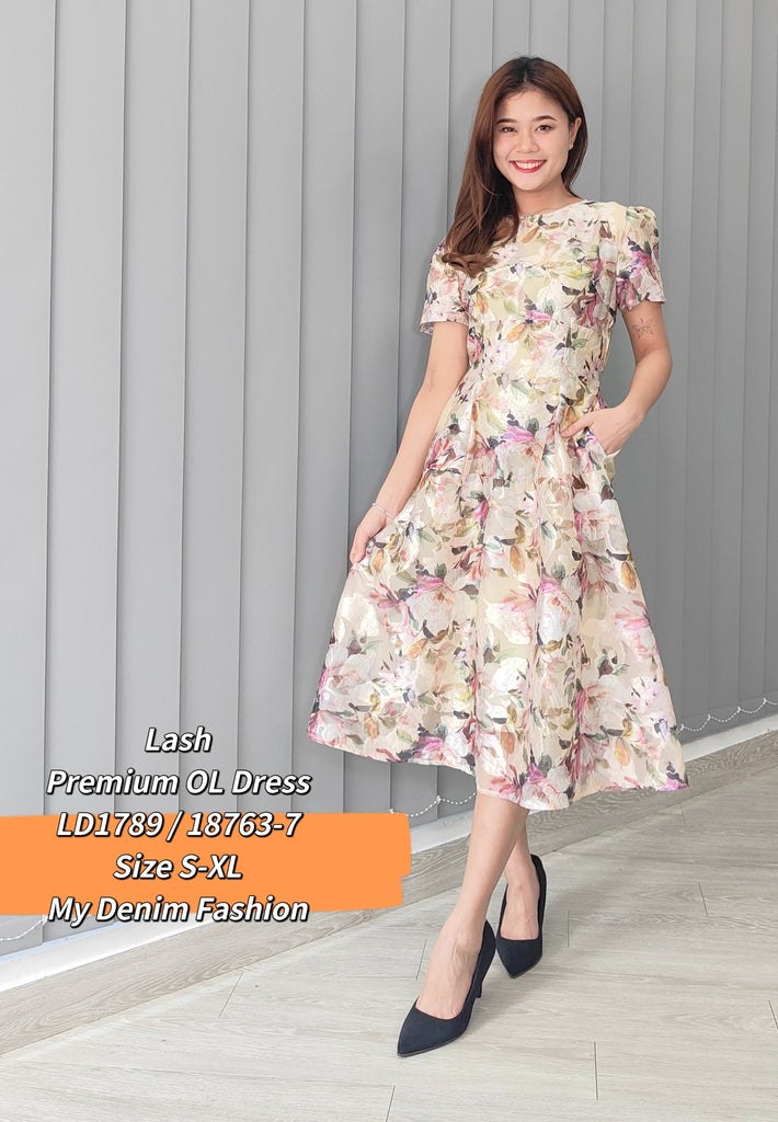 Premium OL Dress 优雅缤纷水彩印花OL连身裙 (LH.4) LD1789/18763-7