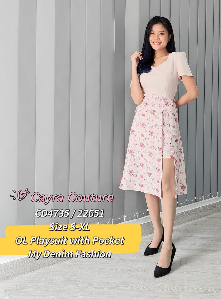 Premium OL Dress 优雅拼接碎花连身裤裙 (CR.4) CD4735/22651