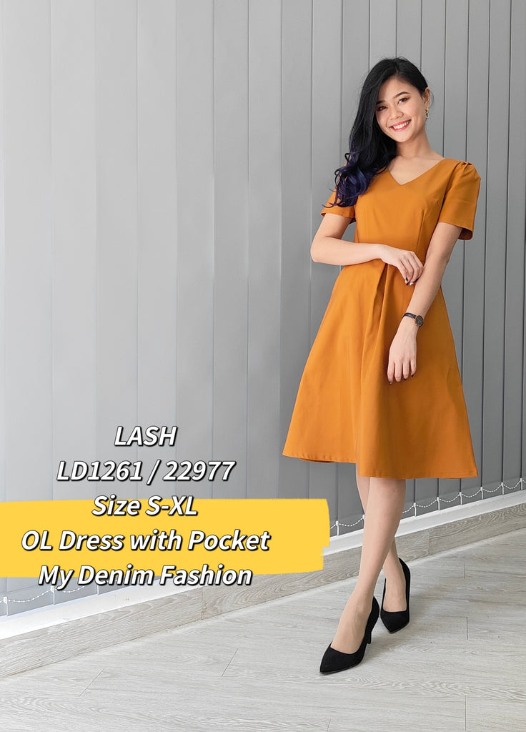 Premium OL Dress 简约锦棉V领口OL连身A裙 (LH.5) LD1261/22977