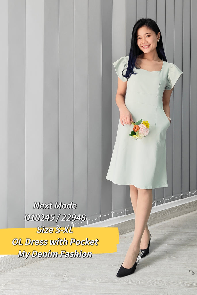Premium OL Dress 秀气方领木耳袖OL连身裙 (NM.4) D10245/22948
