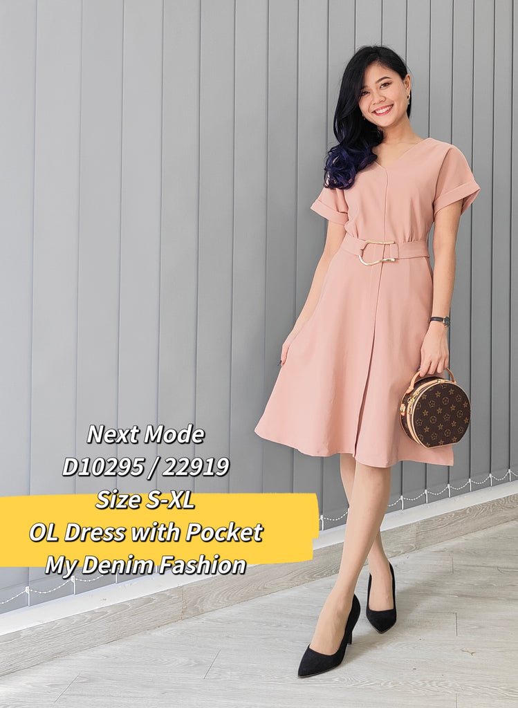 Premium OL Dress V领金饰品OL连身裙 (NM.4) D10295/22919