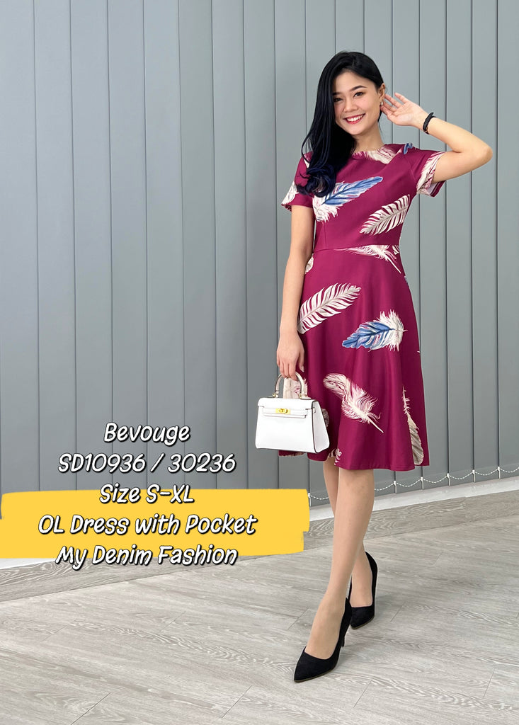 Premium OL Dress 端庄羽毛印花OL连身裙 (BV.4) SD10936/30236