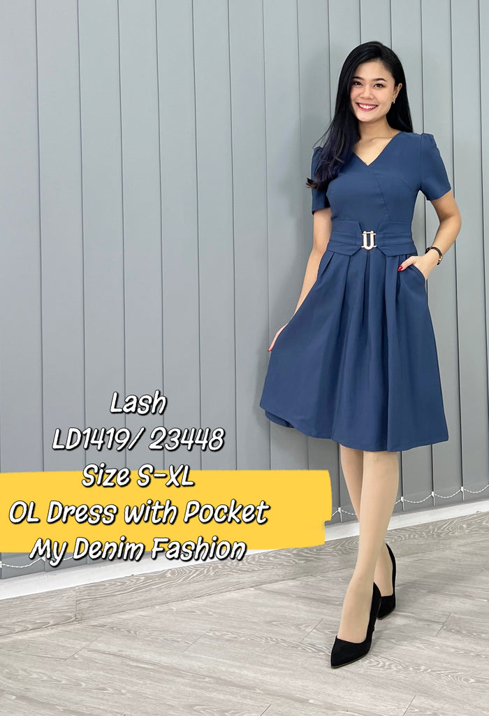 Premium OL Dress 高雅V领金饰品OL连衣裙 (LH.5) LD1419/23448