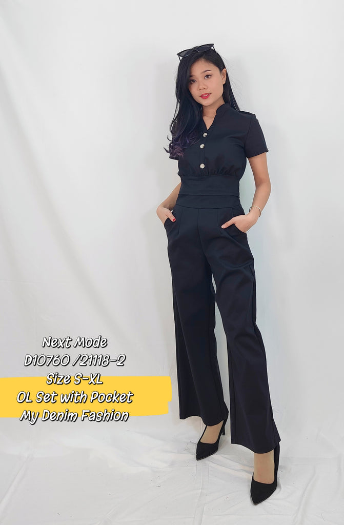 Premium Lady Set Wear 高雅小V领修身长裤套装（NM.3) D10760/21118-2