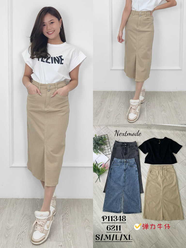 Premium Denim Hem Split Midi Skirts 高品时尚百搭牛仔开叉迷笛裙 (NM.4) P11348/6211