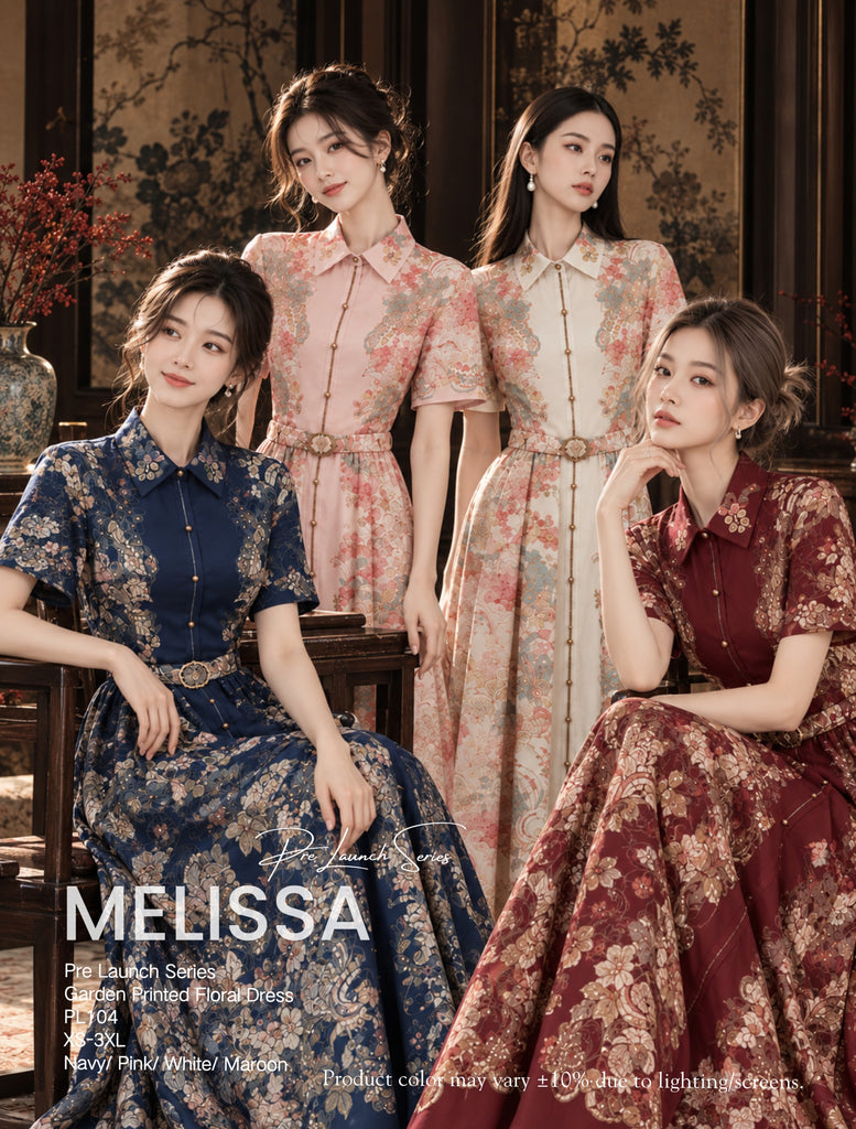 (Presale) Floral Print OL Dress (预售) 开衫l领碎花连身裙 (ME) PL104