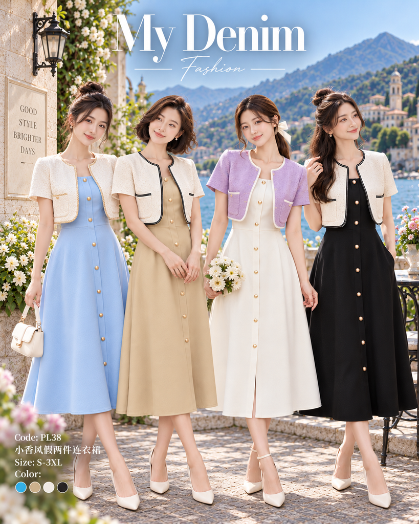Premium Tweed Faux Two Piece OL Dress 小香风假两件连衣裙 (ME.41) PL38/13119