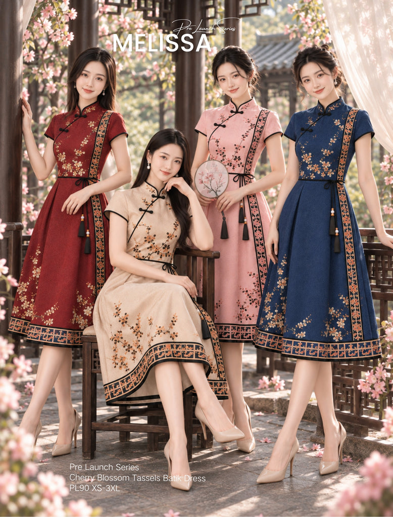 (Presale)Premium Cherry Blossom Tassels Batik Dress(预售)流苏巴迪印花旗袍连身裙 (ME)PL90
