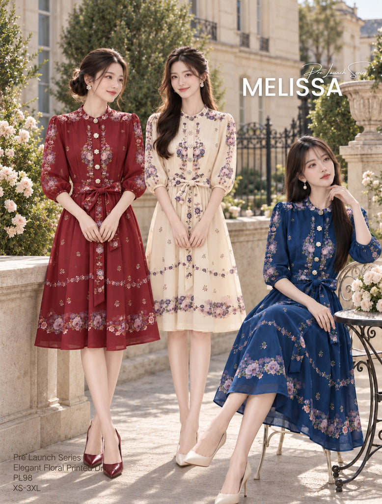 (Presale)Premium Elegant Floral Printed Dress(预售) 半高领印花连身裙 (ME)PL98