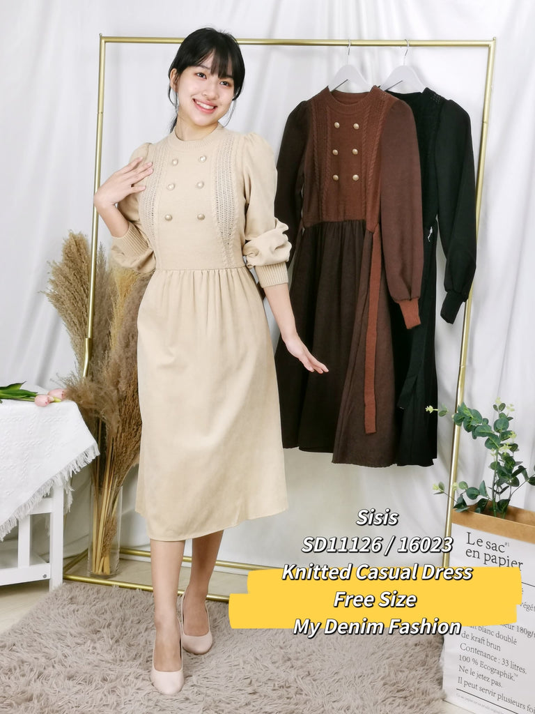 Premium Lady Dress 淑女针织拼接长袖连身裙  (SI.3) SD11126/16023