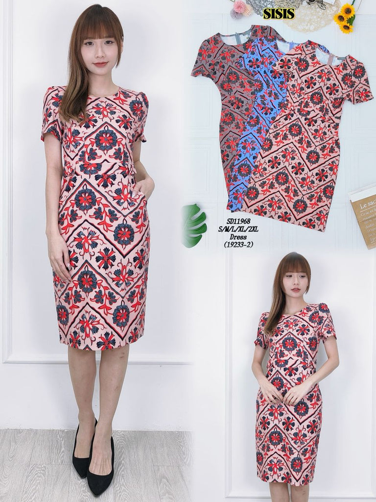 (Promo Price) Premium Batik OL Dress 高品巴迪圆领短袖OL连衣裙 (BV) SD11968/19233-2