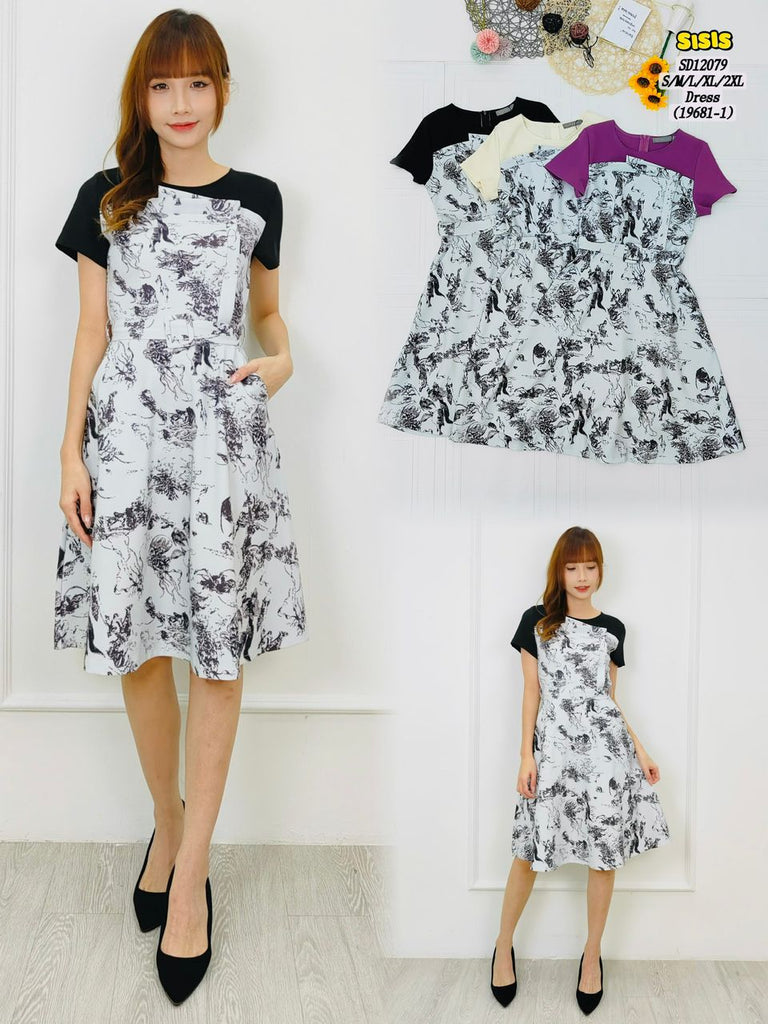 (Promo Price) Premium Chinese Paint OL Dress 高品中式墨笔印圆领OL连衣裙 (BV) SD12079/19681-1