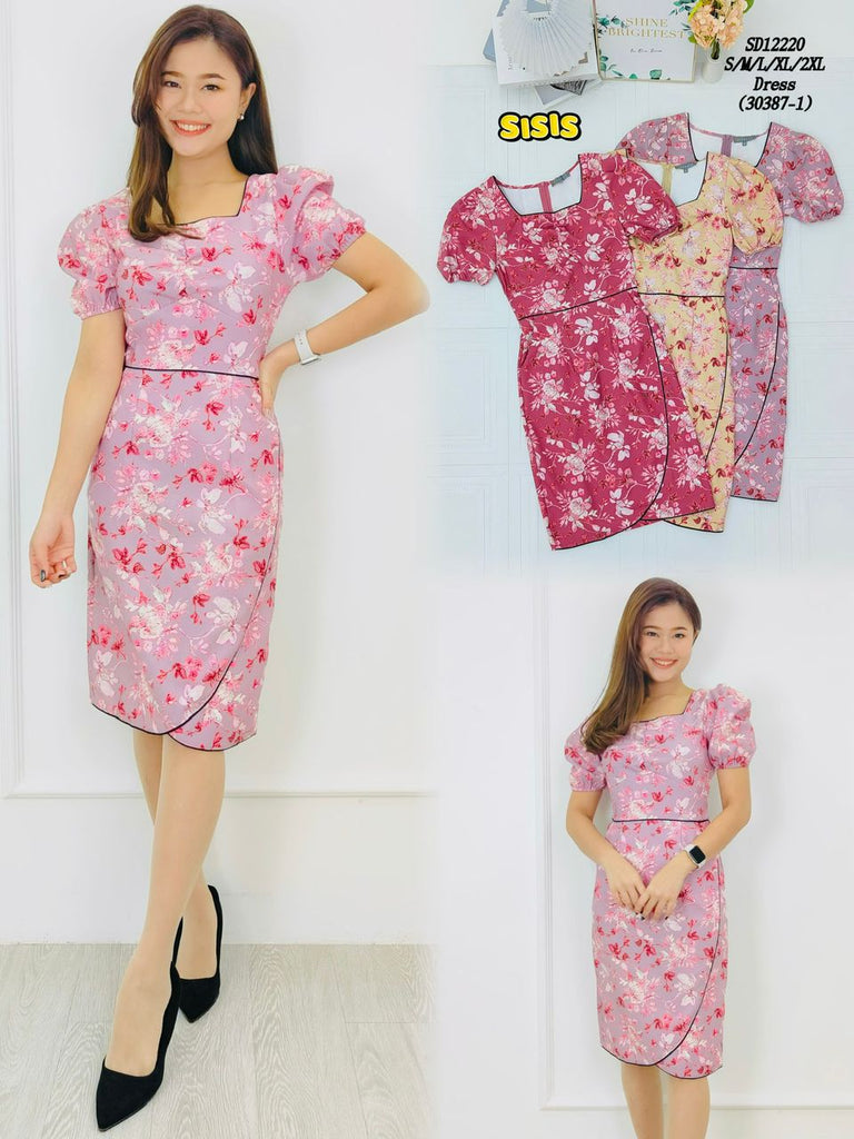 (Promo Price) Premium Square Neck Floral OL Dress 高品短袖印花V领OL连衣裙 (BV) SD12220/30387-1