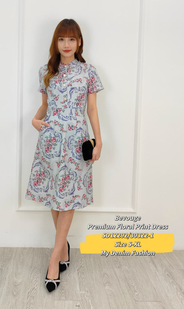 Premium Polyester Floral Print OL Dress 高品涤纶印花OL连衣裙 (BV.4) SD12292/30322-1