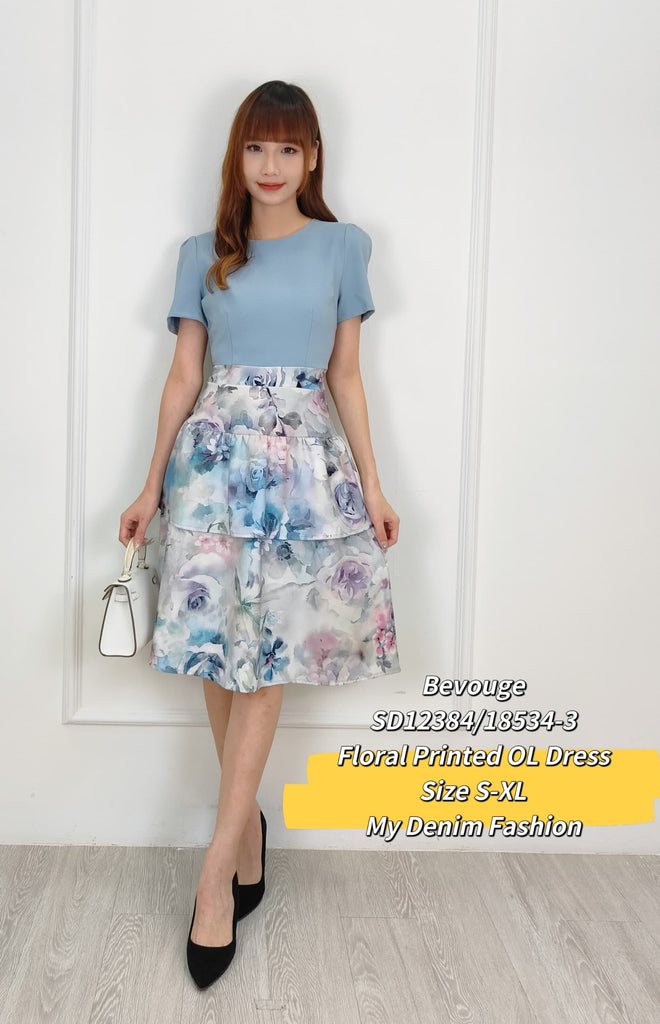 Premium Floral Print OL Dress 高品圆领涤纶OL连衣裙 (BV.4) SD12384/18534-3