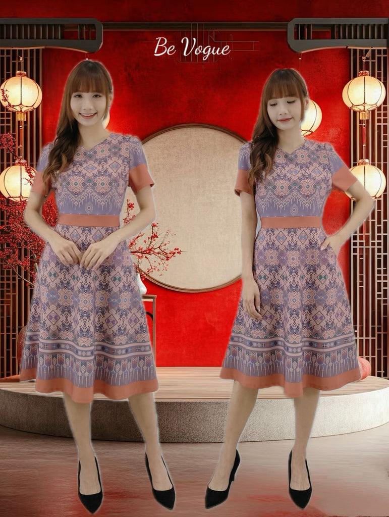 Premium Batik OL Dress 高品涤纶巴迪圆V领OL连衣裙 (BV.5) SD12388/30305-1