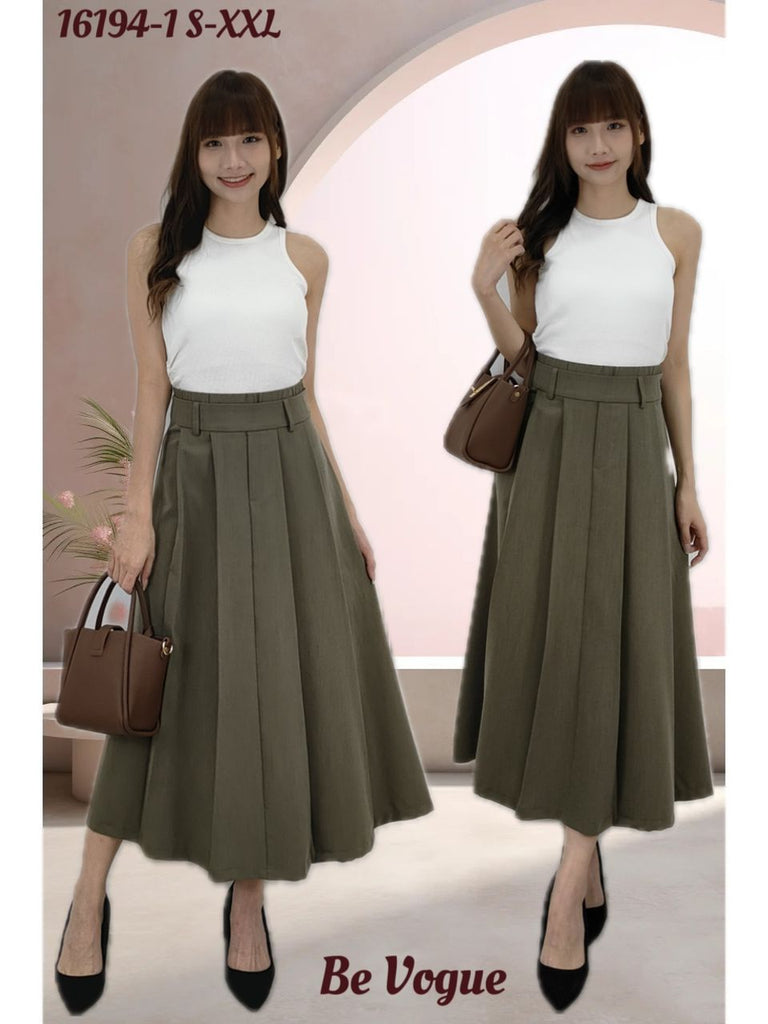 Premium Lady Pleated OL Midi Skirt 高品纯色西装面料褶纹OL中长裙 (BV.4) SP12519/16194-1