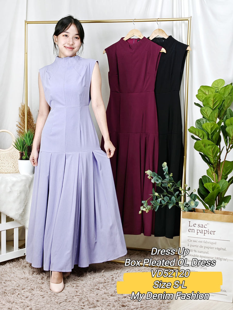 Premium Box Pleated Dinner Dress 高品巴迪圆领OL连衣裙 (DR.3) VD52120