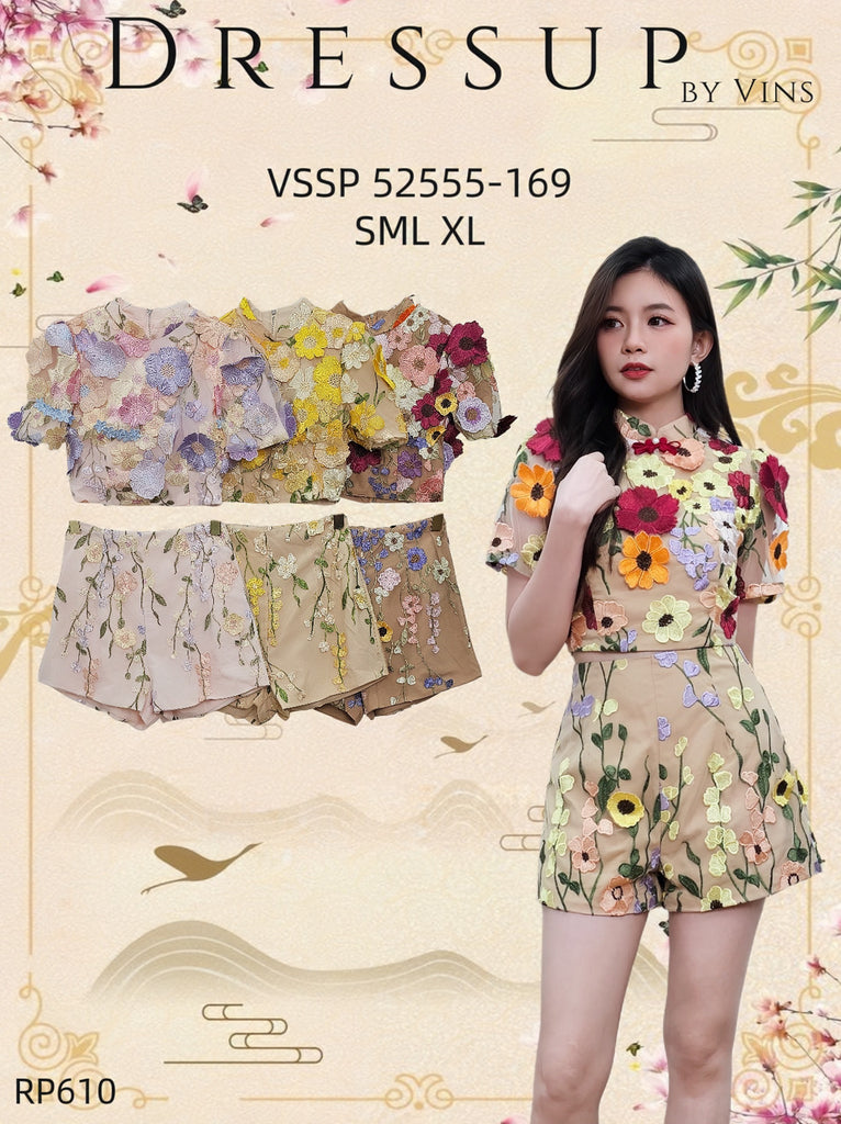 Premium 3D Floral Embroidery Mesh Cheongsam Set 高品立体刺绣花网纱旗袍套装 (DR.6) VSSP52555