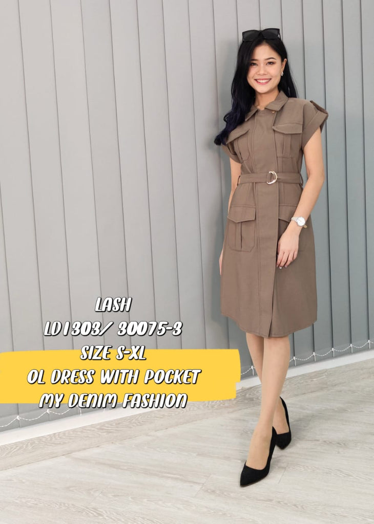 Premium OL Dress 韩风翻领阔肩OL连身裙 (LH.4) LD1303/30075-3