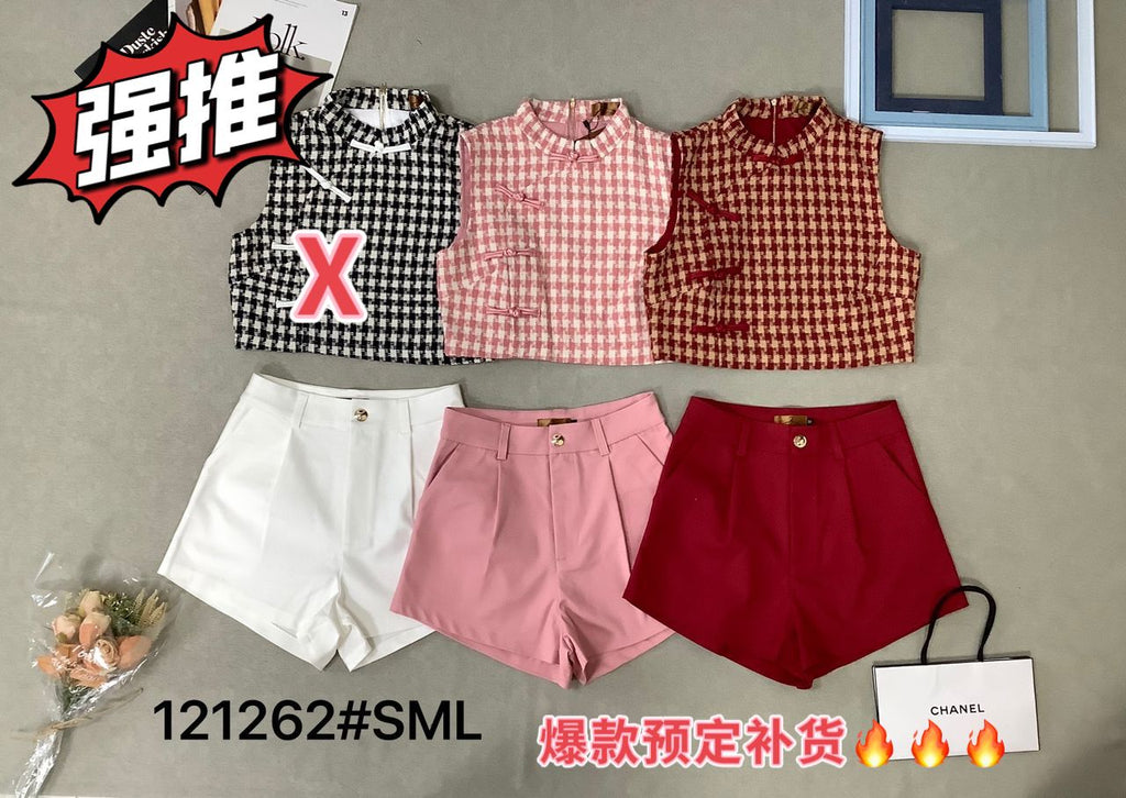 (Pre-order) Premium Lady Set Wear 爆款格纹旗袍短裤套装 (BL) 121262
