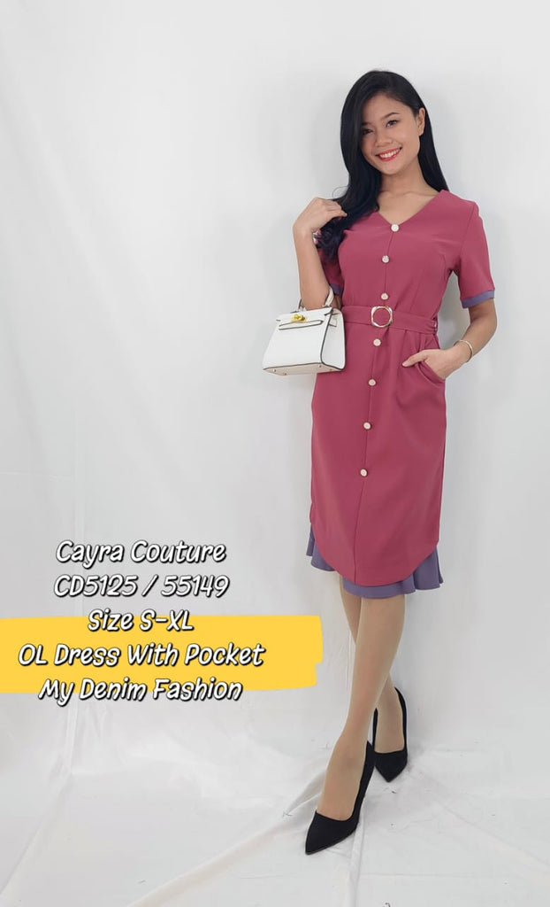 Premium OL Dress 优美拼色V领OL连衣裙 (CR.4) CD5125/55149