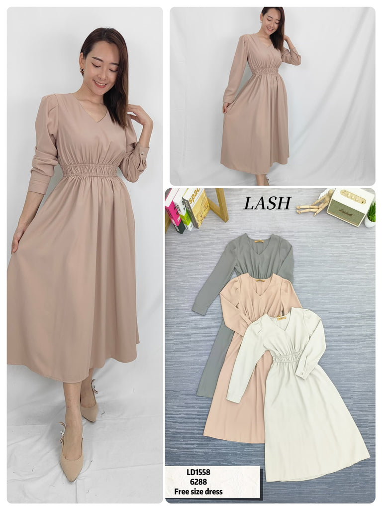 Premium Lady Dress 飘逸V领长袖连身裙 (LH.3) LD1558/6288