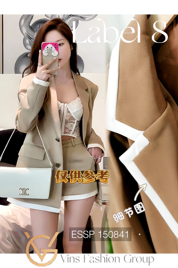 Premium Lady Set Wear 韩系翻V领长袖短裤套装 (LA.3) ESSP150841