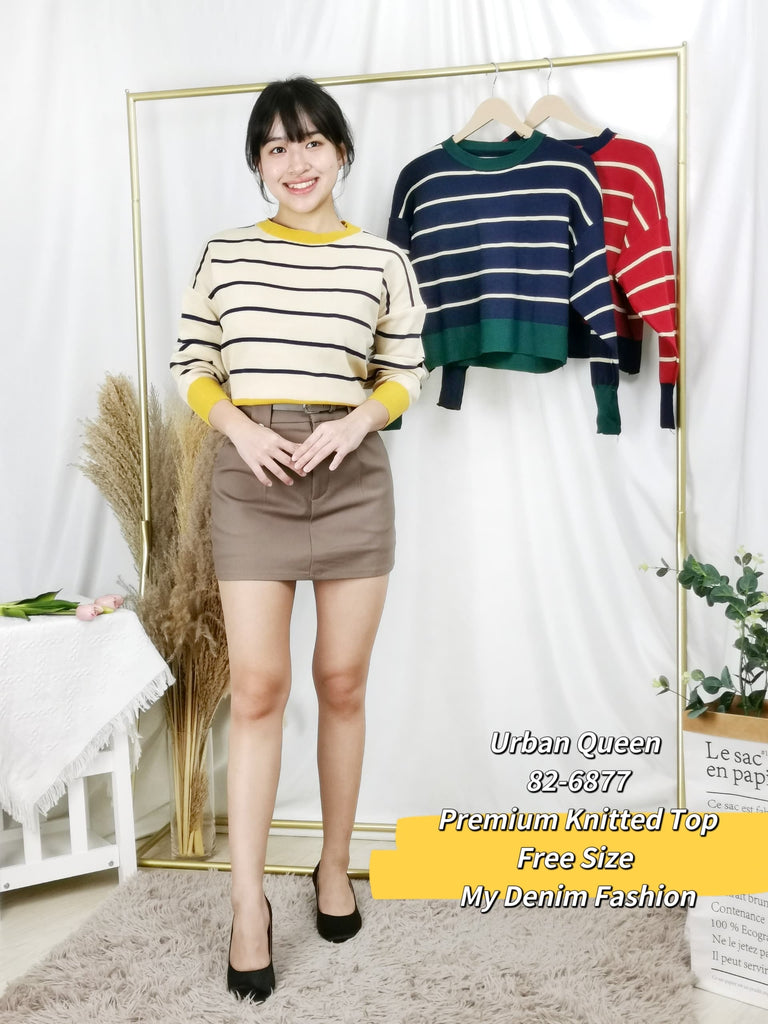 Premium Lady Top 休闲线条纹针织上衣 (UQ) 82-6877