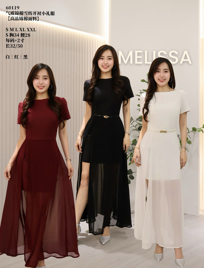 Premium Mini Dress with Chiffon Overlay & High Slit 高品气质锦棉雪纺开衩小礼服 (ME.7) 60119-1