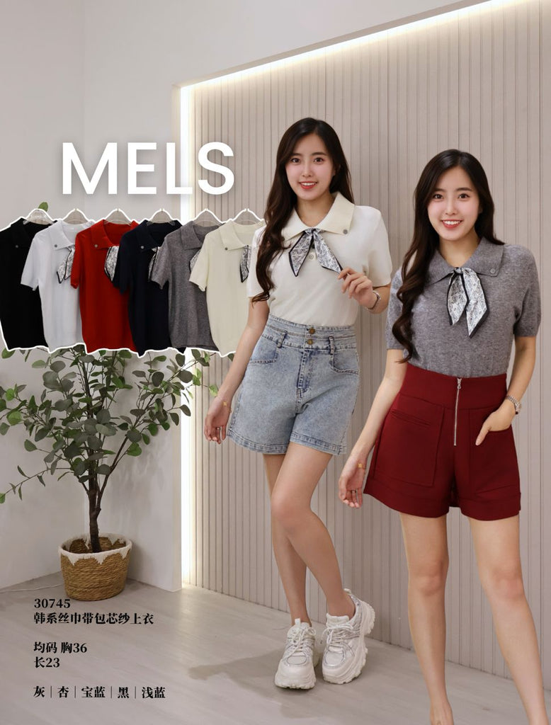 Premium Core-spun Yarn Top With Scarf 时尚韩版披肩领上衣 (ME.5) 30745