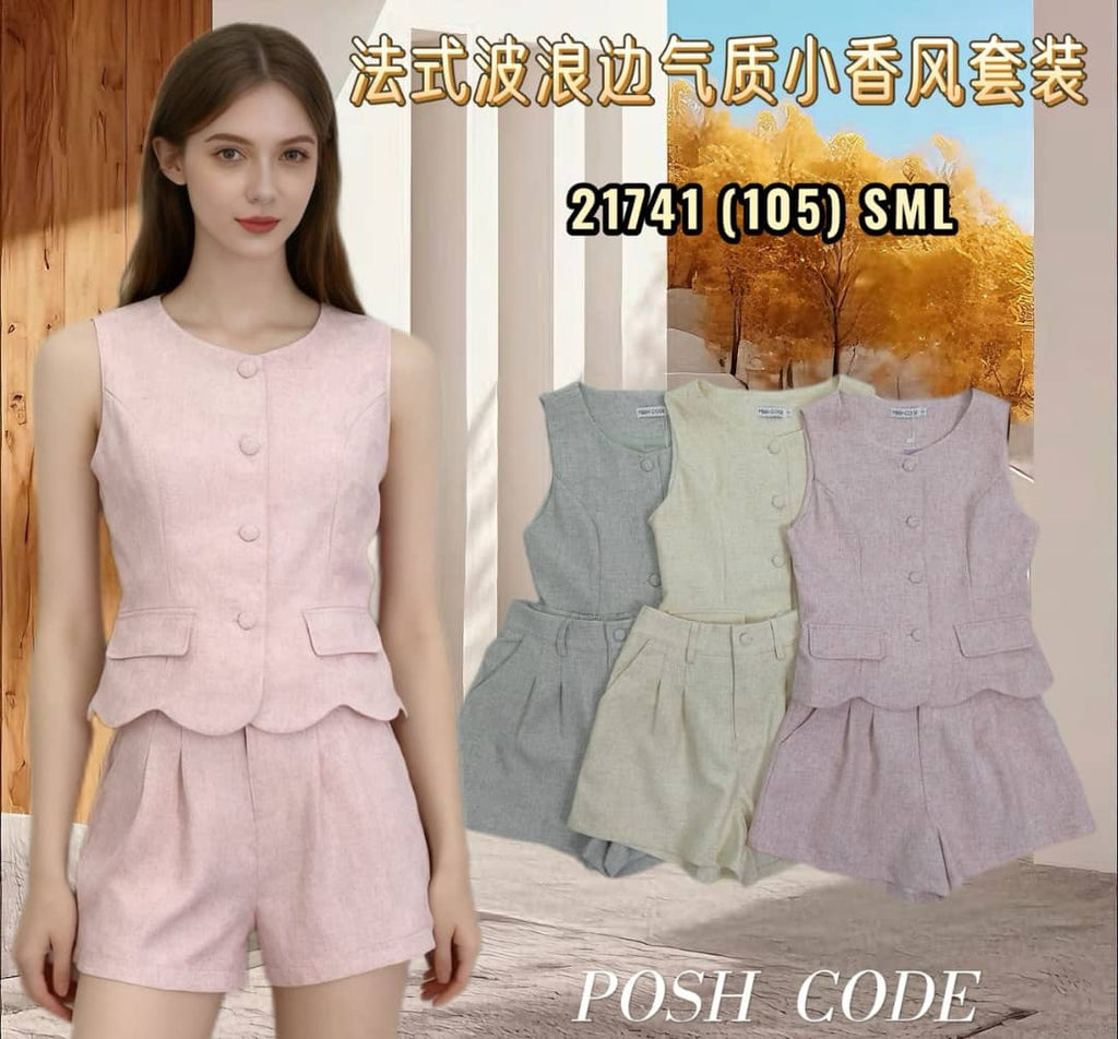 Premium Linen-Cotton Wave Vest & Short Set 高品麻棉马甲&短裤套装 (PC.3) 21741