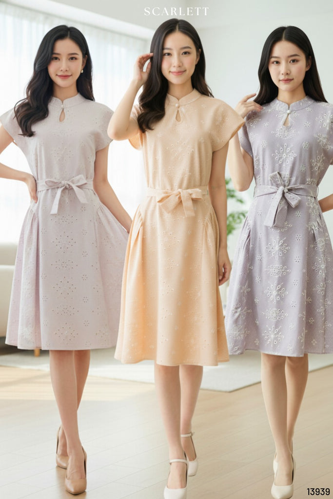 Premium Cotton Eyelet Mandarin Collar Dress 高品中式领通花连衣裙 (SC) 13939