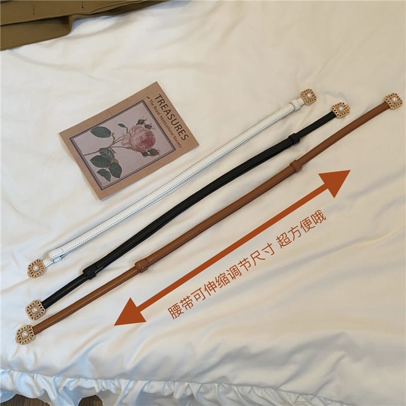 Stylish Korea Pearl Square Bukle Adjustable Belt 时尚韩式珍珠方扣可调节细腰带 BE049