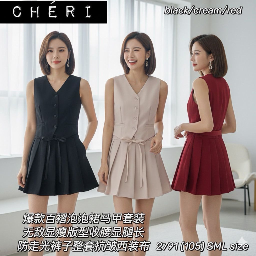 Premium Vest & Bubble Hem Skort Set 时尚马甲泡泡裤裙套装 (CH.3) 2791