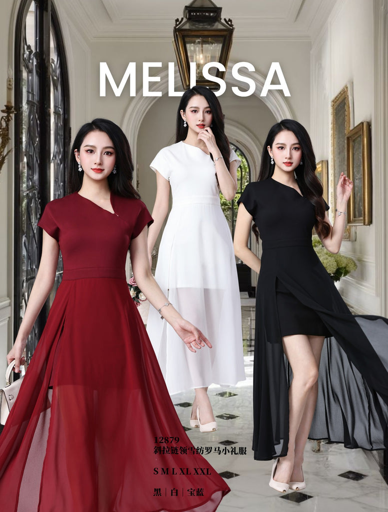 Premium Asymmetric Zip Roman Chiffon Dress 高品拉链斜领罗马雪纺小礼服 (ME.5) 12879