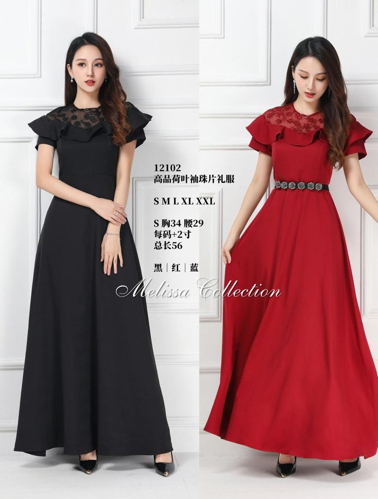 Premium Ruffle Sleeve Sequin Dinner Dress 高品荷叶袖珠片礼服 (SS@ME) 12102