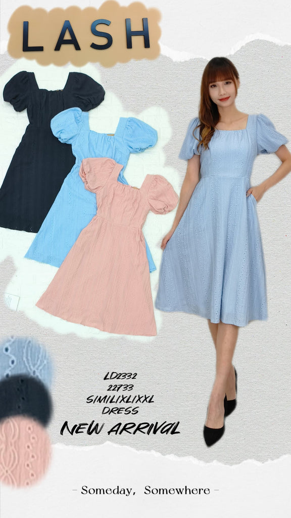 Premium Puff Sleeve Eyelet OL Dress 高品通花方领泡泡袖OL连衣裙 (LH) LD2332/22733