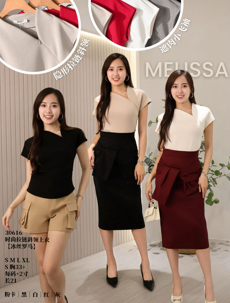 Premium Asymmetric Zip Roman Top 高品时尚拉链斜领上衣 (ME.22) 30616-1