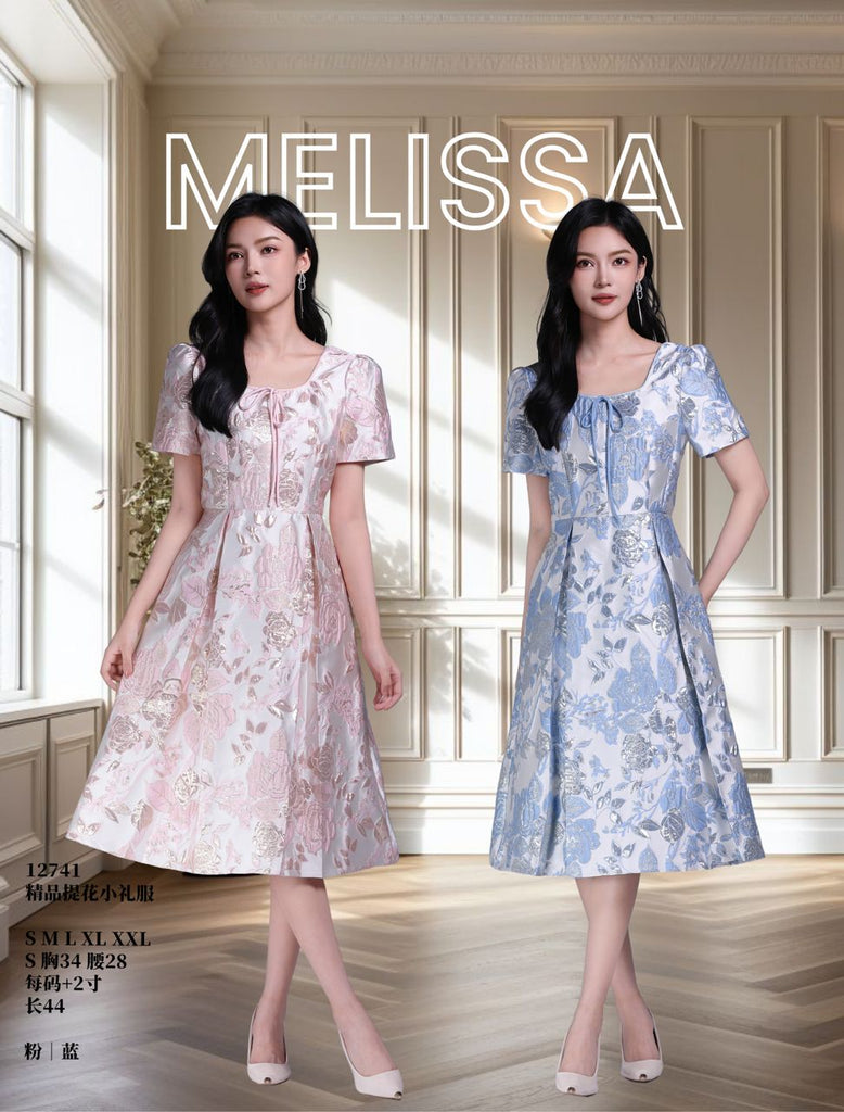 Premium Jacquard Satin A-Line Dress 高品方领提花缎面连身裙 (ME.5) 12741