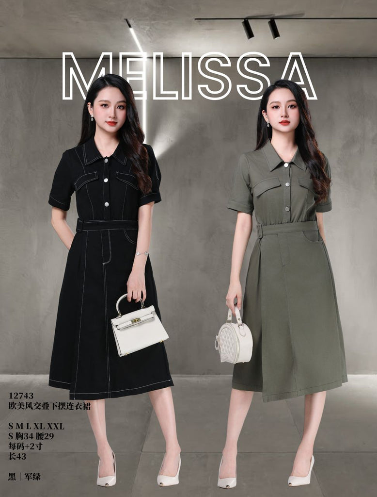 Premium European Style Overlap Hem Belted Dress 高品质欧美风交叠下摆连衣裙 (SS@ME) 12743