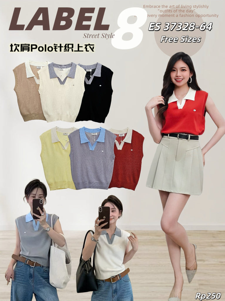 Premium Sleeveless Polo-Knit Vest Top 休闲坎肩polo针织上衣 (LA.5) ES37328
