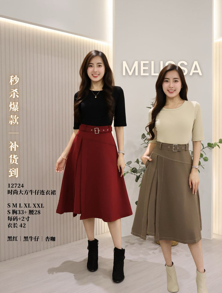 Premium Cotton‑Top Denim A‑Line Dress 高品棉质拼接牛仔连衣裙 (ME) 12724-1