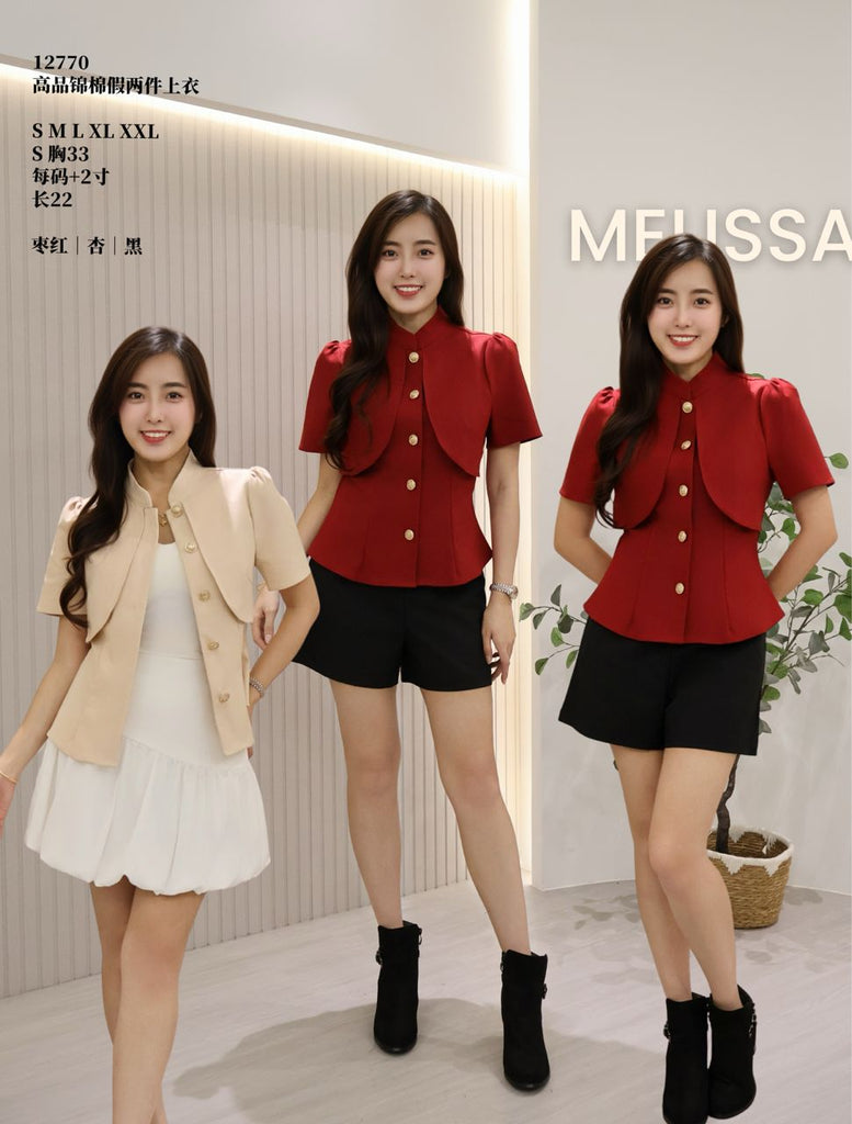 Premium Stylish Faux 2 Piece Top 高品锦棉假2件上衣 (ME.4) 12770