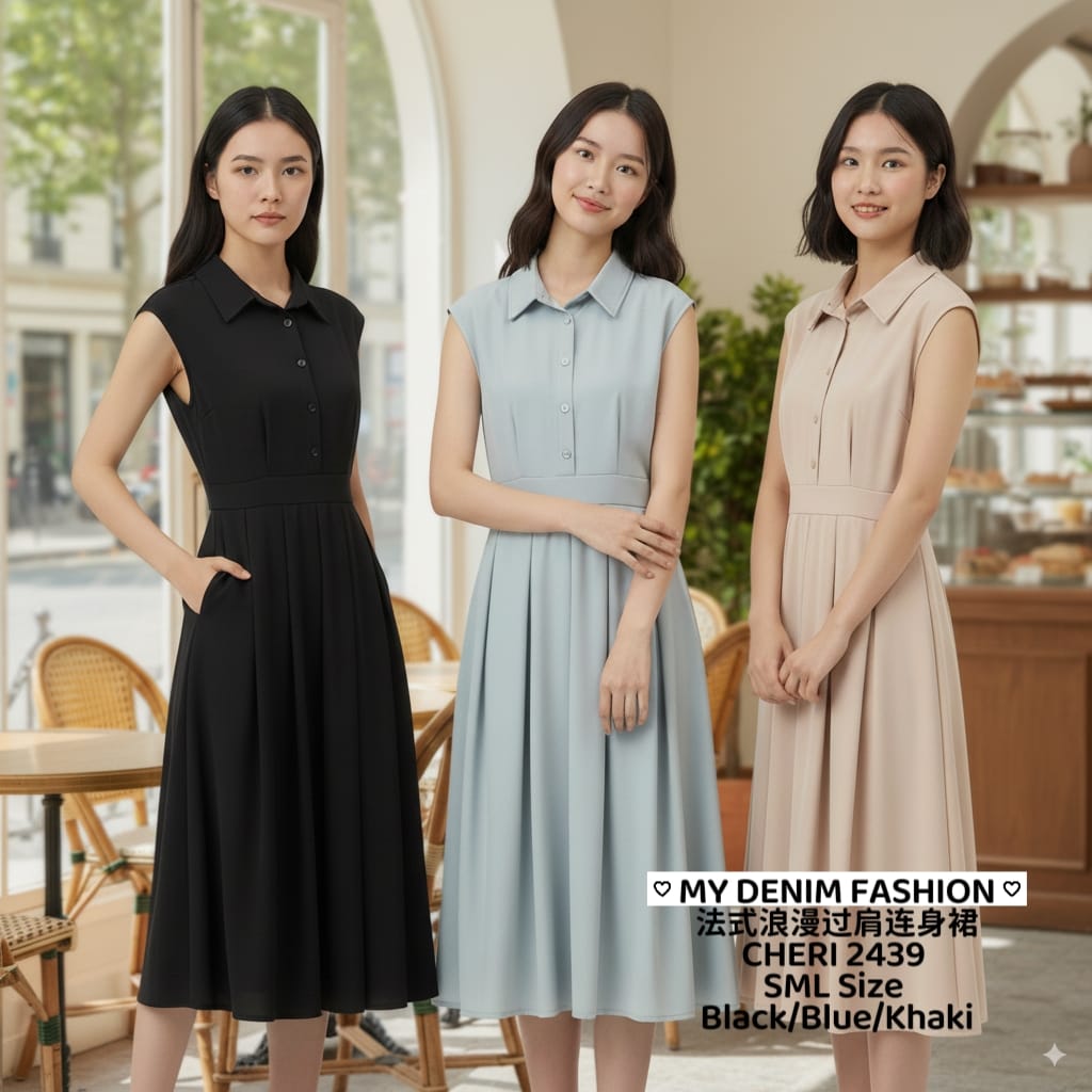 Premium Pleated Collared OL Dress 高品褶纹翻领OL连衣裙 (CH) 2439