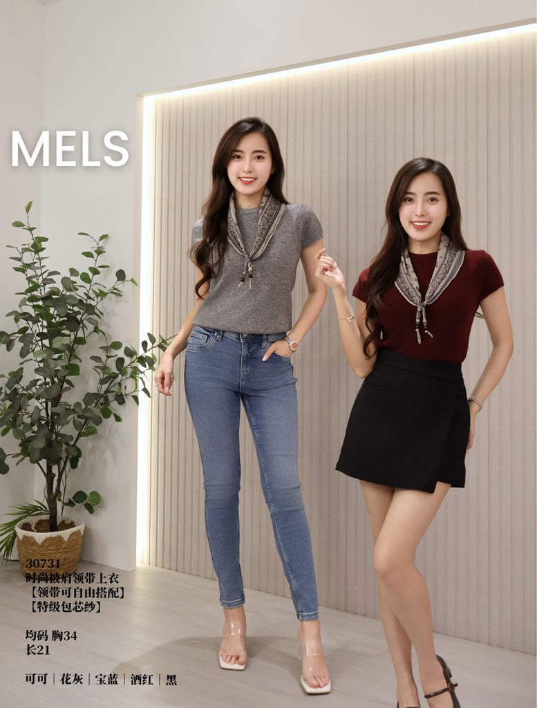 Premium Core-spun Yarn Top With Scarf 时尚韩版披肩领上衣 (ME.4) 30731