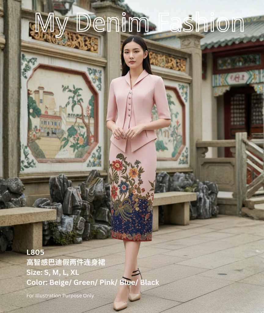 (Presale)Elegant Batik Faux Two-Piece Dress(预售)高智感巴迪假两件连身裙 (L8) L805