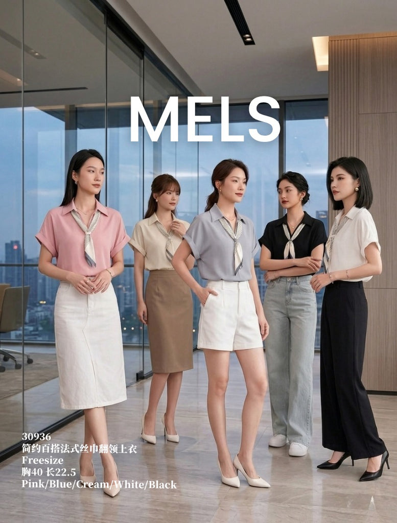 Premium Scarf OL Blouse 简约百搭法式丝巾领上衣 (ME.7) 30936